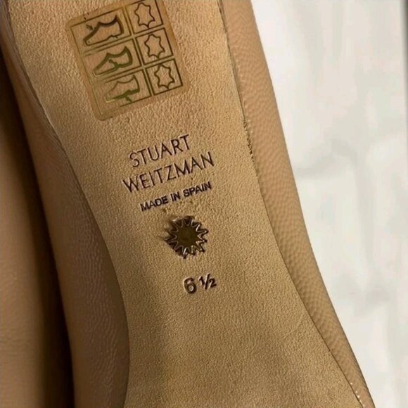 Stuart Weitzman Womens Patent Leather Point Toe Tan Heels - Picture 5 of 7